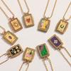 Retro Personality High-End Jewelry Stainless Steel Gold-Plated Dripping Oil Square Necklace Collection