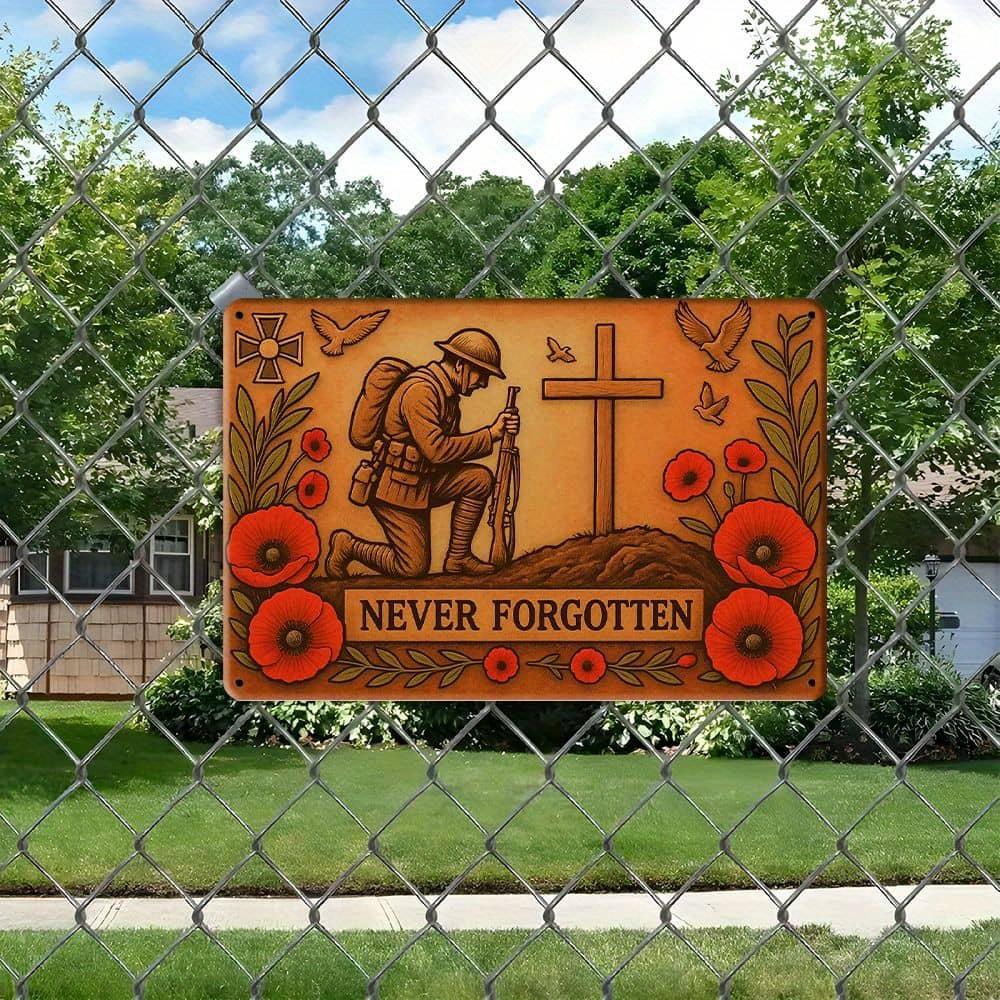 "Never Forgotten" Iron Plaque - 30x20cm Memorial Sign for Historical Remembrance