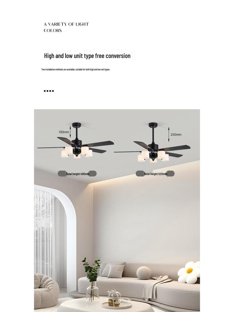 Потолочный вентилятор с подсветкой в скандинавском стиле, бесшумный, с люстрой для гостиной, спальни или ресторана.