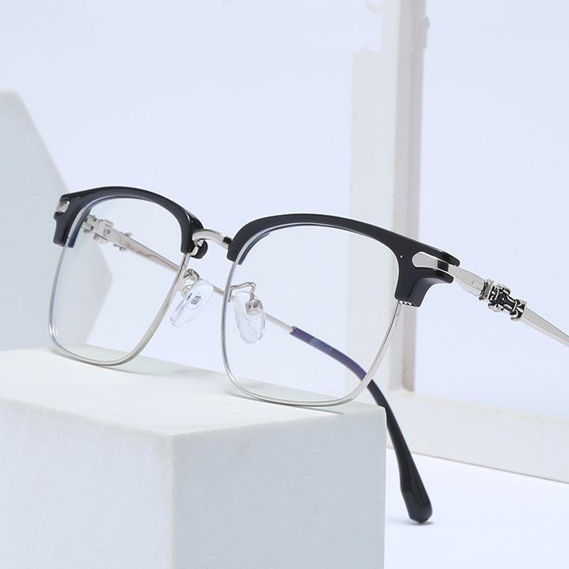 Модные мужские деловые очки с полуоправой для бровей, ретро-квадратное анти-синее плоское зеркало, можно оснастить оправой для очков для близорукости