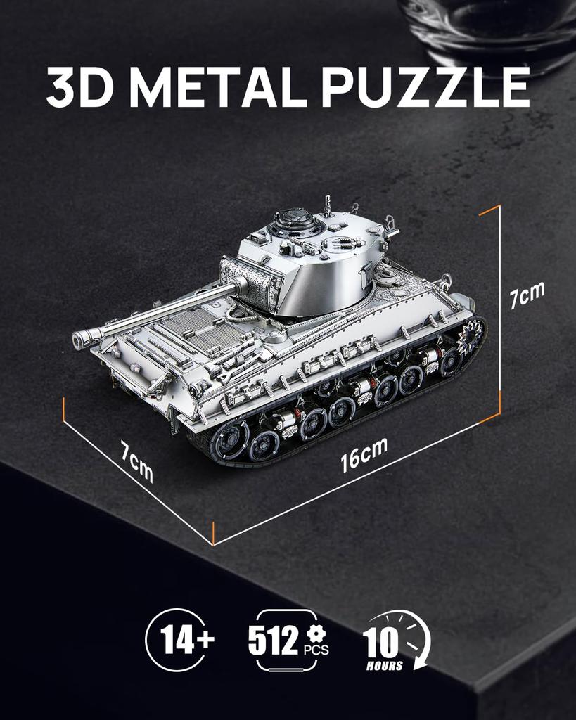 3D-пазл Piececool Средний танк M4 Sherman, сборка без клея, сложность 4 звезды, подходит для взрослых, коллекционный (металл) - Обязательно, - Уровень