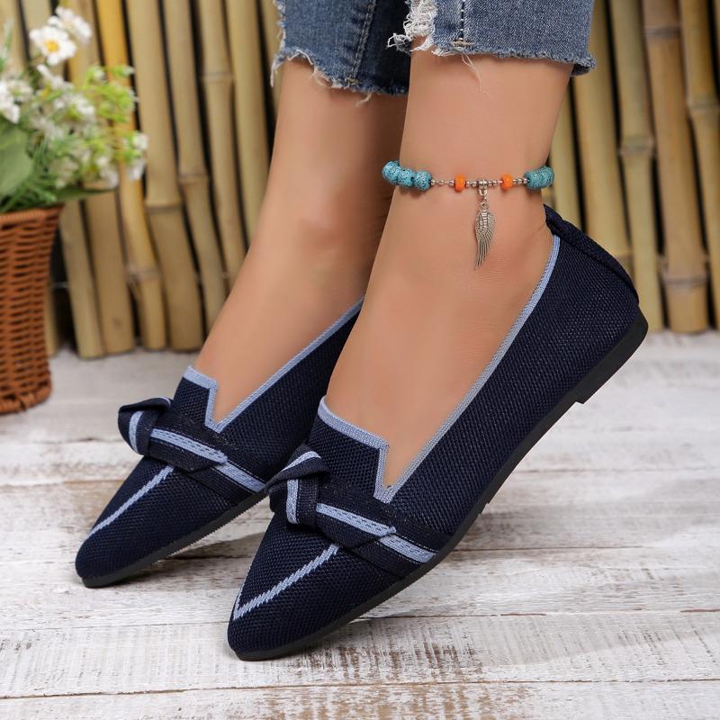 Новые женские вязаные слипоны на плоской подошве, дышащие удобные однотонные прогулочные туфли, повседневные прогулочные кроссовки с острым носком, лоферы