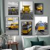 Landscape Street View RETRO Art Canvas Painting Yellow Tram School Bus Plane Poster Office Living Room Home Decoration Mural No Frame