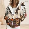 Women Plus Size Zip Up Hoodie Halloween Skeleton Pumpkin Cowboy Print Long Sleeve Casual Hooded Sweatshirt