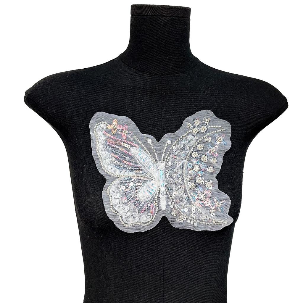 Colored Staple Sequins Butterfly Cloth Stickers Organza Lace Patch Decorative Clothes Skirts Decal Accessories