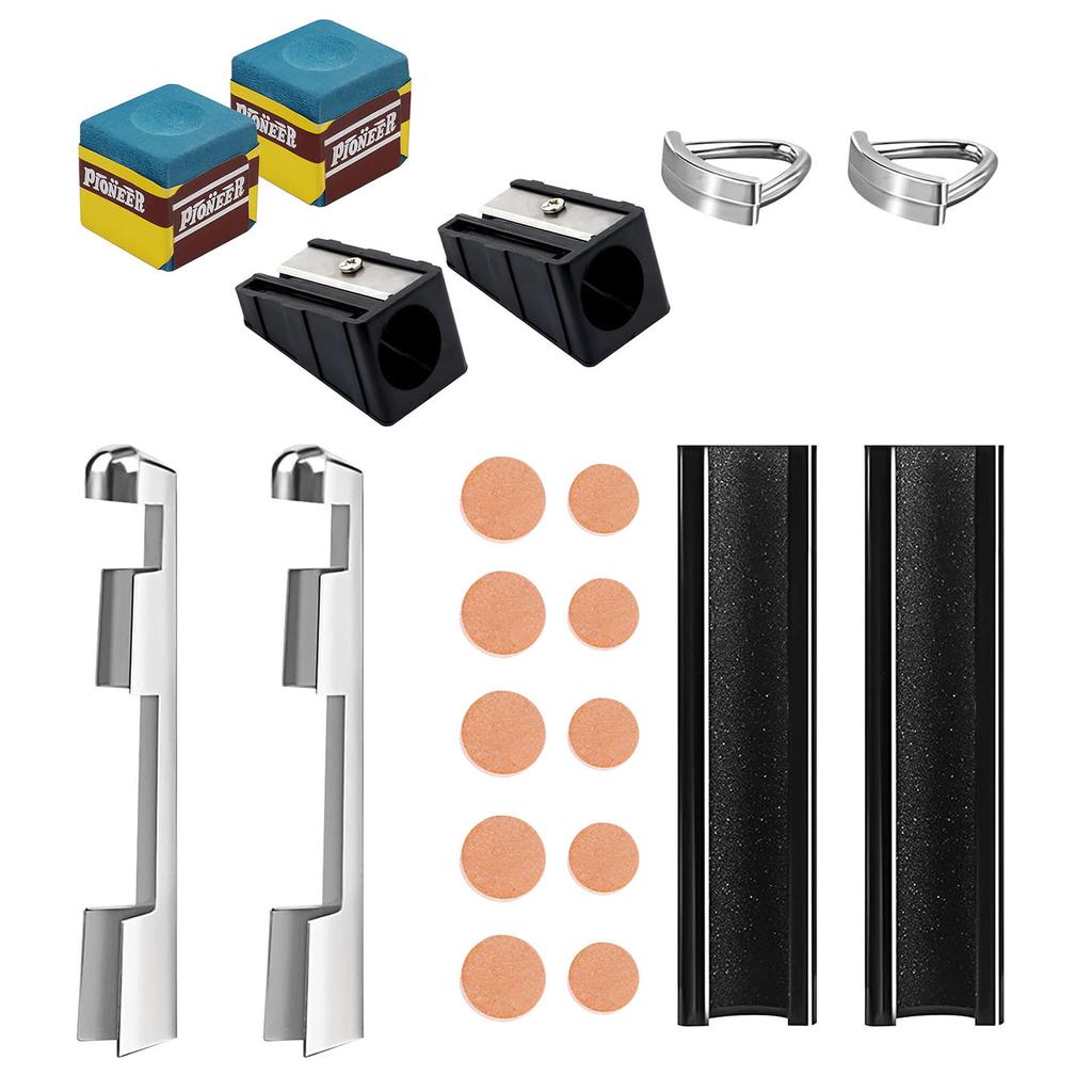 18Pcs Pool Cue Tips Stainless Cue Tip Clamp Cue Tip Shaper Chalk Cubes Pool Cue Repair Kits for Billiard Table Cue Tips