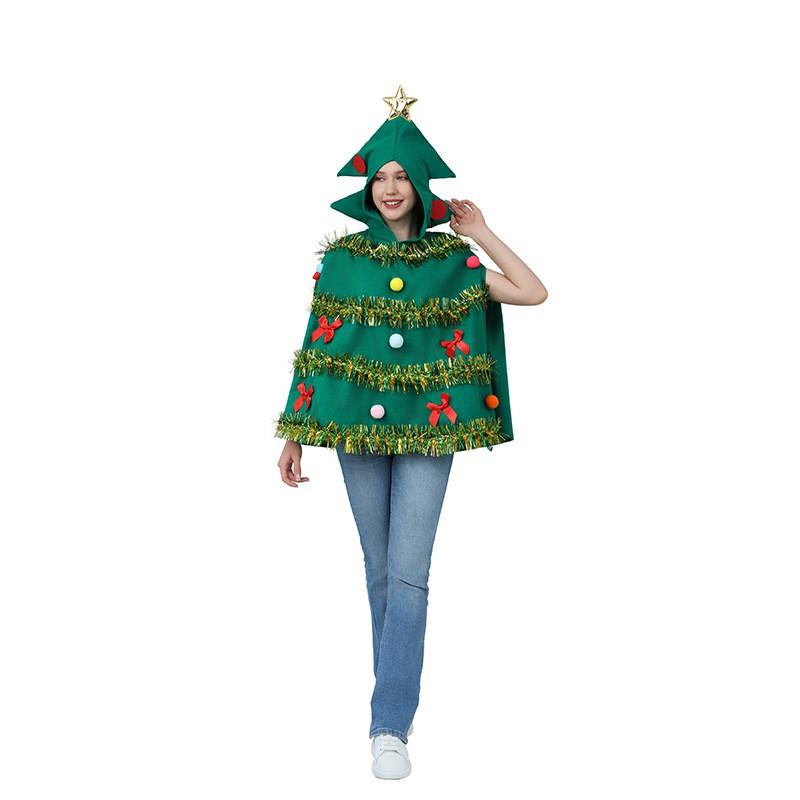 Fantasy Christmas Tree Costume Women Men Unisex Hooded Cape Dress Holiday Party Cosplay Outfit