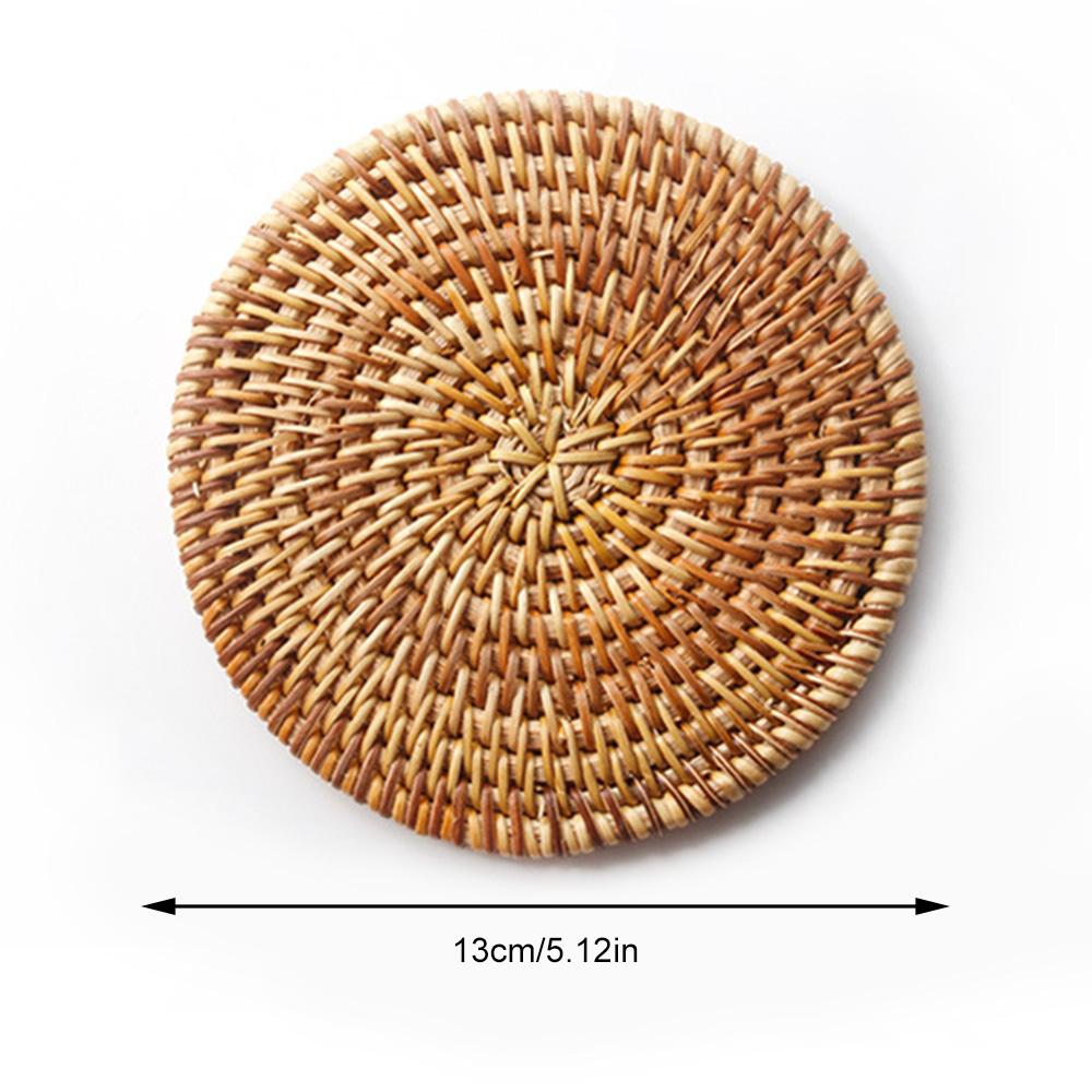 Handmade Round Natural Rattan Pad Multi-Use Heat Insulation Anti Scald Round Tea Cup Mat Pot Kitchen Decoration Accessories