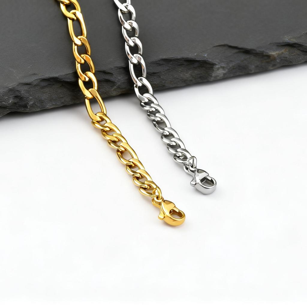 Men's Figaro Chain Bracelets,5.5mm Width Stainless Steel NK Chain Wristband,Hiphop Punk Jewelry Gift for Him