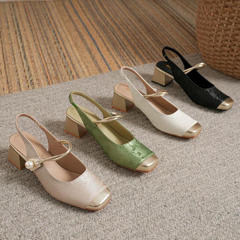 Shallow Single Shoes Women'S Spring Retro Buckle Low Heels Literary Square Head Soft Leather Mary Jane Shoes