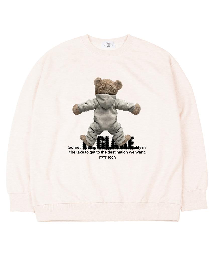 TI.GLAKE Back Hoodie Bear Oversized Sweatshirt Cream