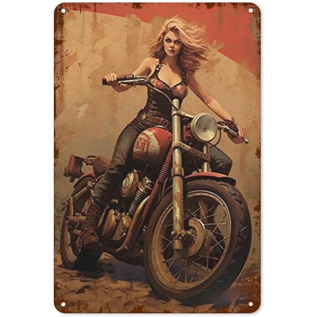 Металлические жестяные вывески Pin Up Девушка Женщина Мотоцикл Сексуальная Девушка Винтаж Забавные Художественные Настенные Украшения для Дома Мужчина Пещера Гараж Кафе Бар Клуб