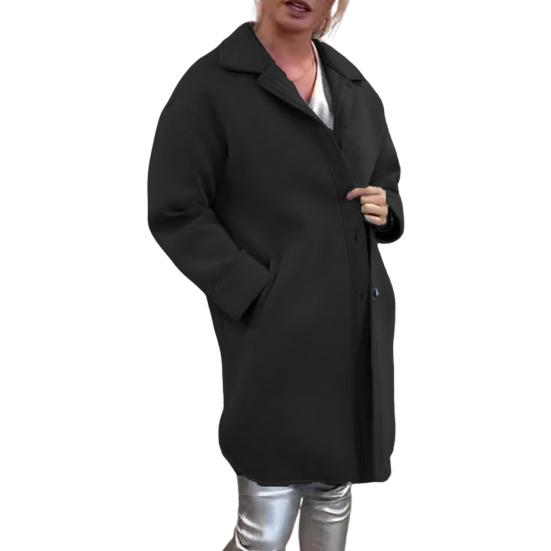 Women Winter Overcoat Single-breasted Retro Turn-down Collar Long Sleeves Buttons Cardigan Mid Length