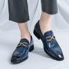 Men’s Loafers Wingtip Dress Formal Patent Leather Shoes Men Blue Retro Tuxedo Wedding Blazers Saddle Shoes Large Size