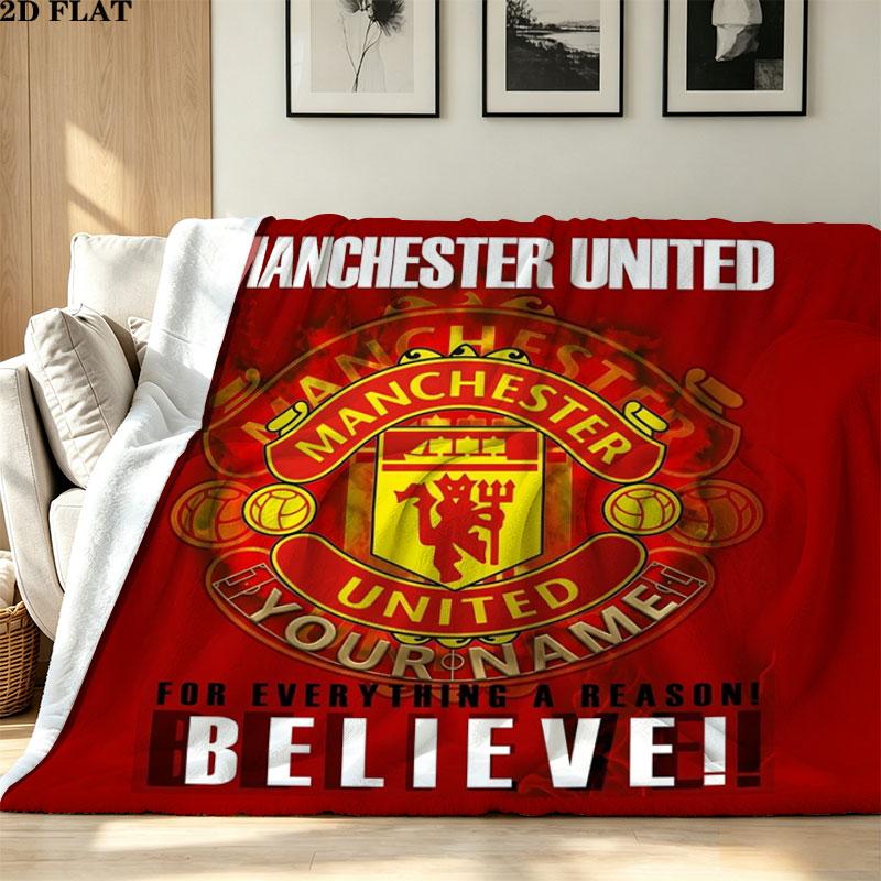 1PC Manchester United F Custom Name Patterned Flannel Blanket Suitable For All Seasons for Home Decor Warmth and Comfort Gifts Holiday Present