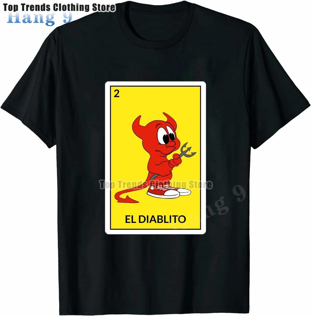 Футболка с рисунком мексиканского бинго EL DIABLITO Loteria Card, новинка, забавная семейная футболка, черная, большого размера, с коротким рукавом для мужчин и женщин