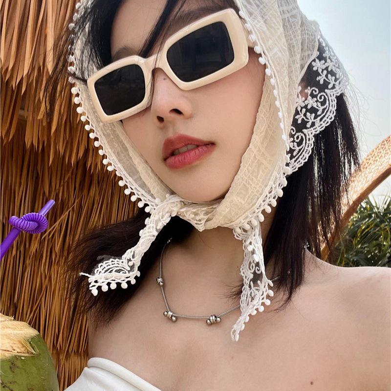 1Pieces Korean Ins Lace Hair Scarf Women Triangle Hair Band Strap Hair Bag Headscarf Hat Travel Mountaineering Scarf