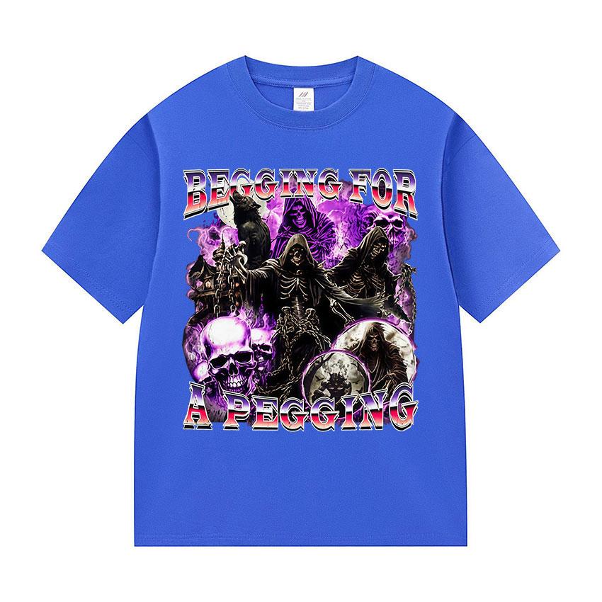 ПРОСЯЩИЙ ПЕГГИНГ Забавная футболка со скелетом Мужская винтажная готическая футболка с коротким рукавом Повседневные хлопковые топы Футболка Уличная одежда