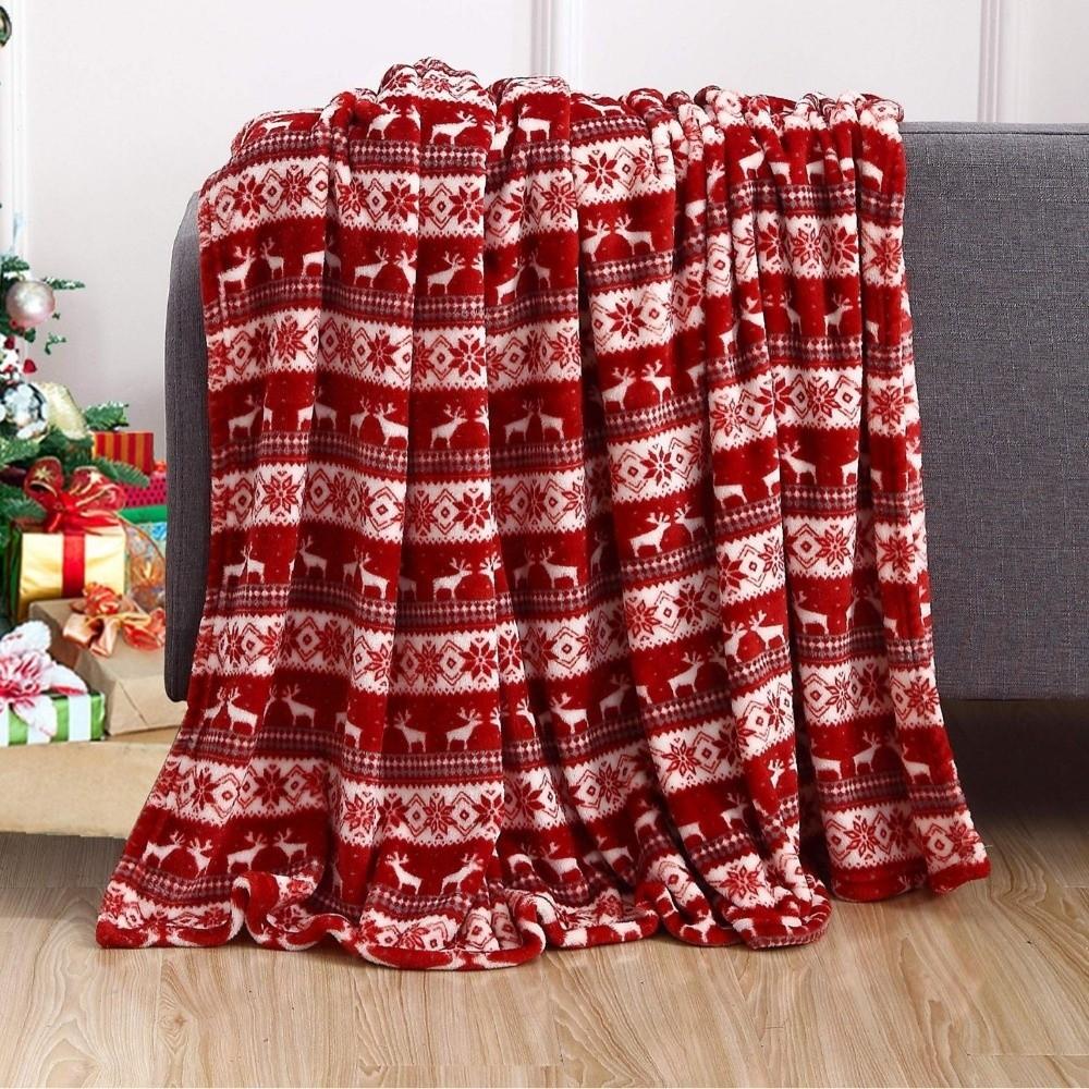 Flannel Sofa Blanket Elk Snowflake Washable Cosy Snuggle Blanket Soft Winter Warm Christmas Throw Blanket For Bed Sofa Office