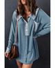 Azura Exchange Sky Blue Waffle Knit Buttoned Long Sleeve Top