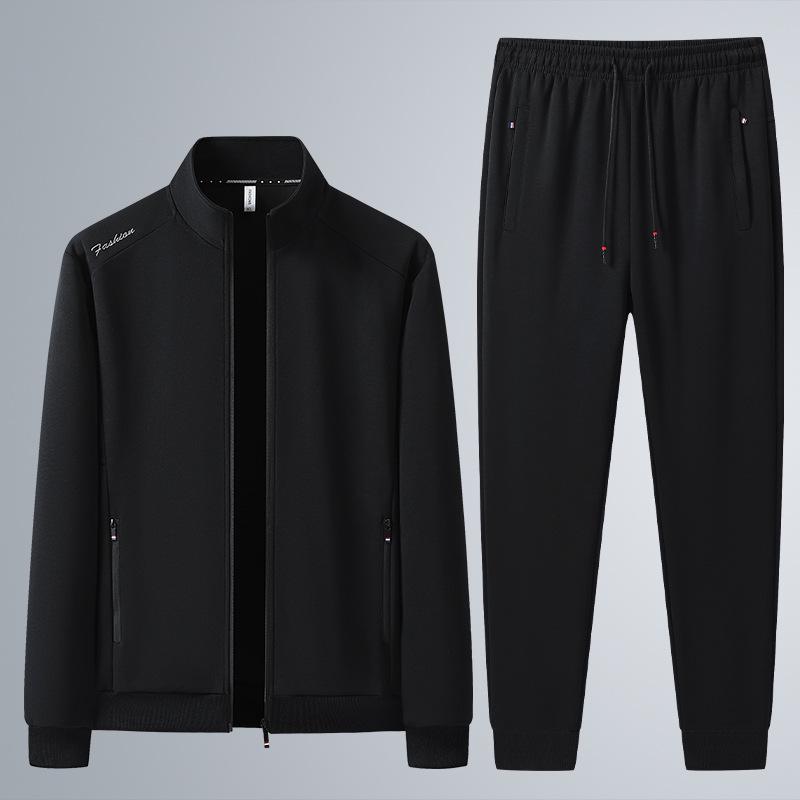 Мужской хлопковый спортивный костюм: Свитшот и кардиган с воротником-стойкой на весну/осень, повседневный свободный крой, комплект из двух предметов для среднего и пожилого возраста