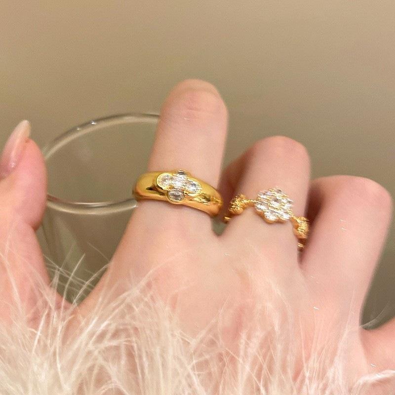 ANENJERY Серебристо-золотой Четырехлистный цветок циркон Открытое кольцо для женщин Роскошные вечерние винтажные ювелирные изделия оптом