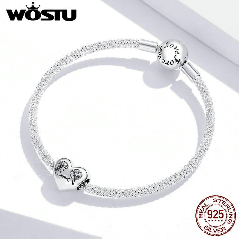 WOSTU Бусины из стерлингового серебра 925 пробы с сердцем любви подходят для браслетов-подвесок DIY Изготовление ювелирных изделий детский подарок
