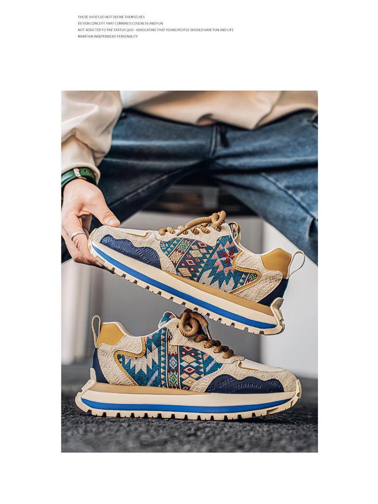 Трендовая мужская спортивная повседневная обувь с принтом и вышивкой 2025 года - Удобная, на толстой подошве, увеличивающей рост, для весны и осени