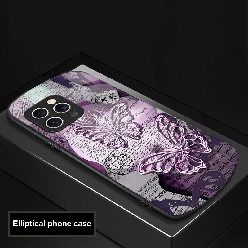 Винтажная бабочка для iPhone 16 Pro Max 15 Pro 14 13 12 Mini 11 XS Max XR 7 8 Plus SE 2022 Эллиптический стеклянный чехол для телефона