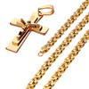 Men's Necklace Big Cross Pendant & Chain Mens Gold Color Stainless Steel Christian Necklaces Male Iced Out Bling Jewelry