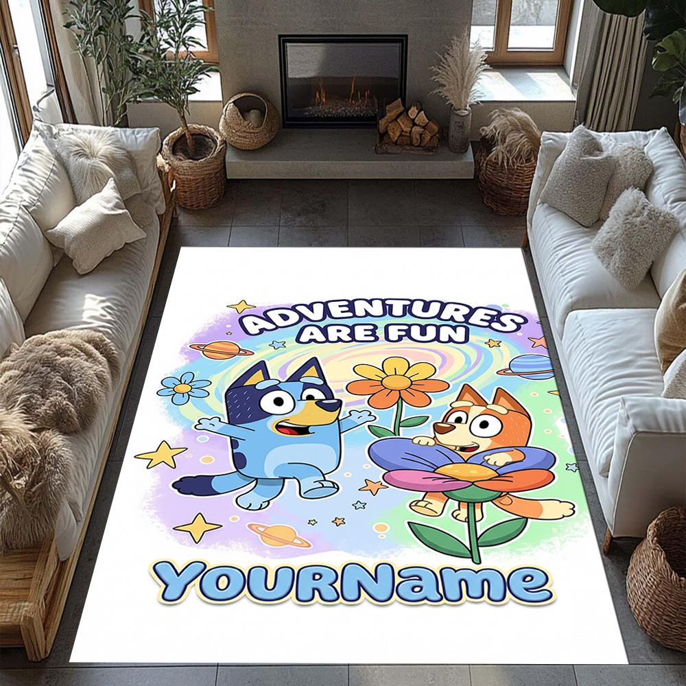 Bluey 130 Customized Name Area Rug Perfect for Game Room Playrooms Balcony Kitchen Antislip Carpet Anime Office Decor