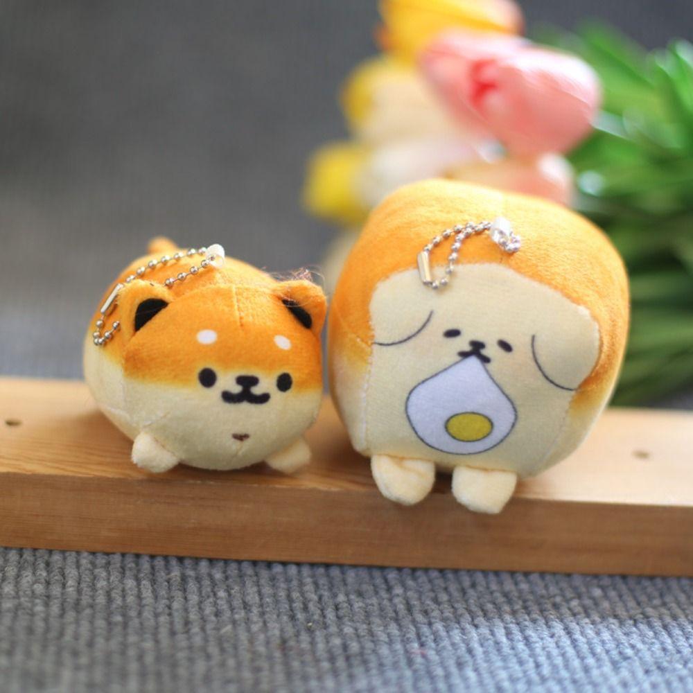 Plush Cute Bread Dog Key Chain Shiba Inu Cartoon Plush Doll Toy Kawaii Plush Animal Pendant  Men