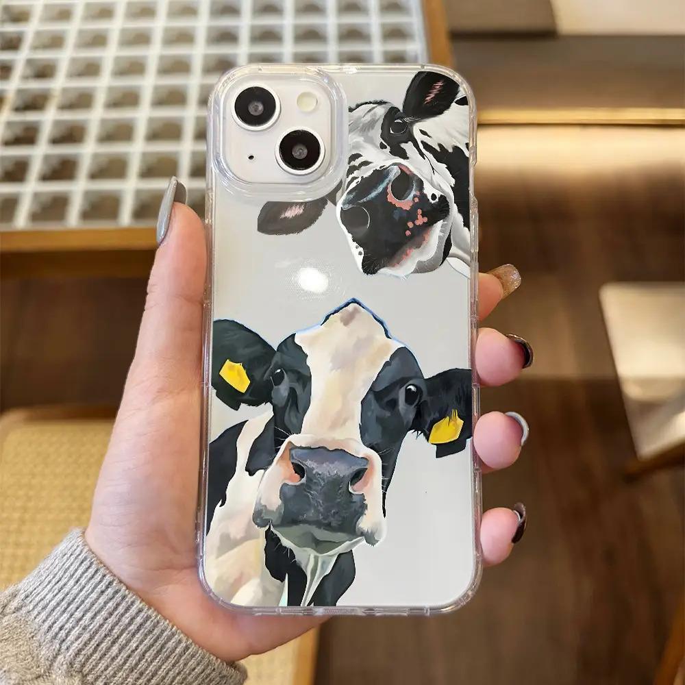 Милый прозрачный чехол для телефона с коровами, подходит для iPhone 17 16 15 14 13 12 11 Pro/Max/Plus, противоударная задняя крышка