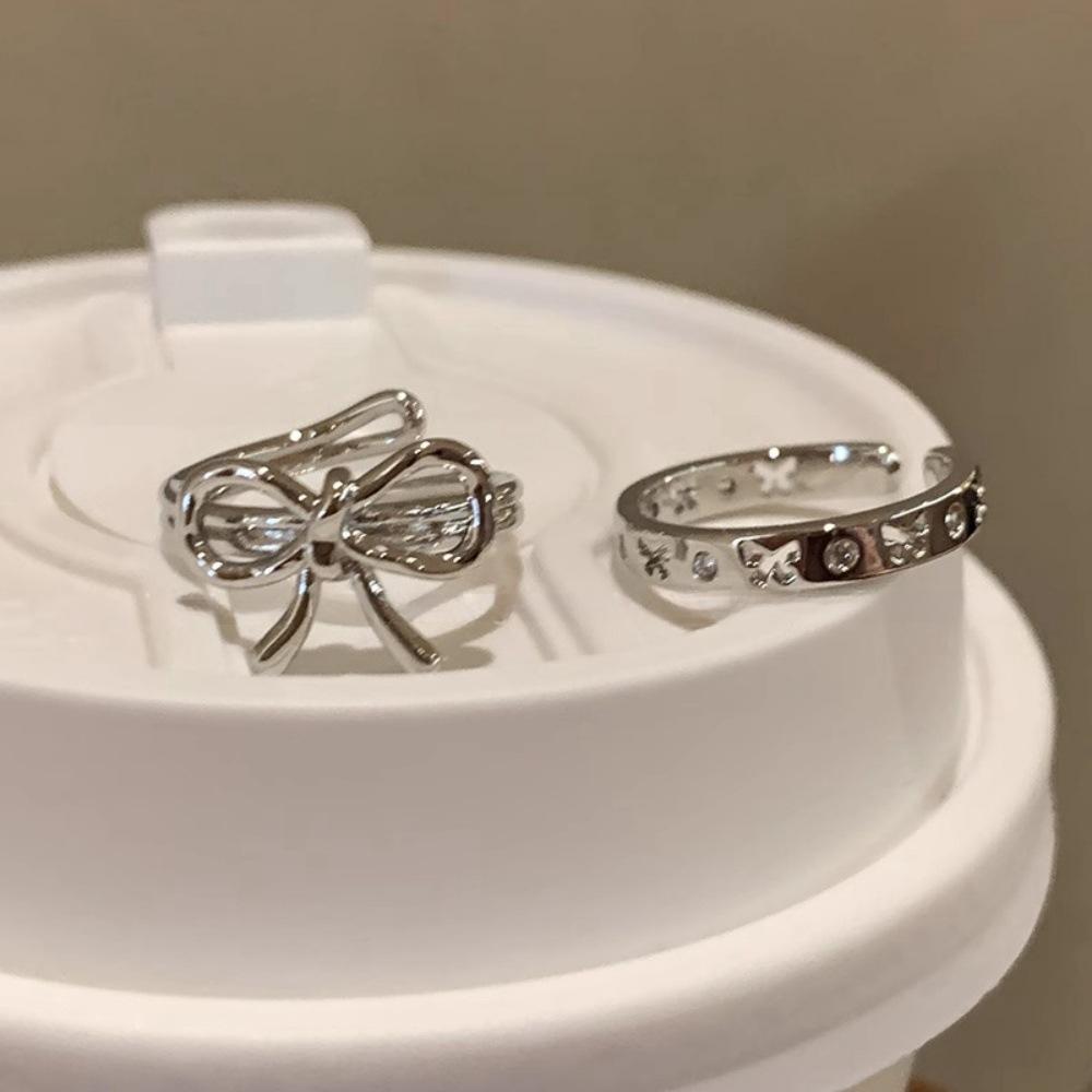 Irregular Bow Ring Women's Autumn and Winter Light Luxury Cold Wind Open Index Finger Ring Fashion Personality Simple Ring Tide