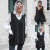 Autumn Winter Pocket Big Swing V-neck Long Vest Sweater Women Loose Vest Outside Wear Sweater Inside