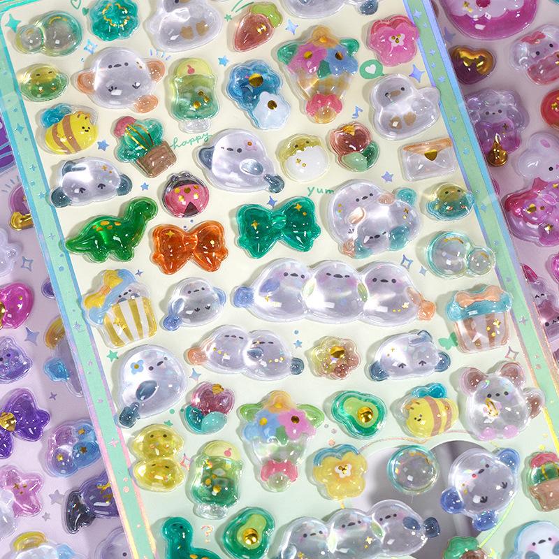 Cute Ghost, Chubby Bird, Strawberry Rabbit & Peach Penguin 3D Embossed Stickers for Kids