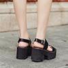 Сандалии на блочном каблуке, женские туфли на платформе с открытым носком, повседневная женская женская обувь с ремешком на щиколотке, черная кожаная женская обувь на лето