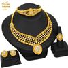 24K Gold Dubai Bridal Necklace Earrings Bracelet Ring India Nigeria Middle East Necklace Set