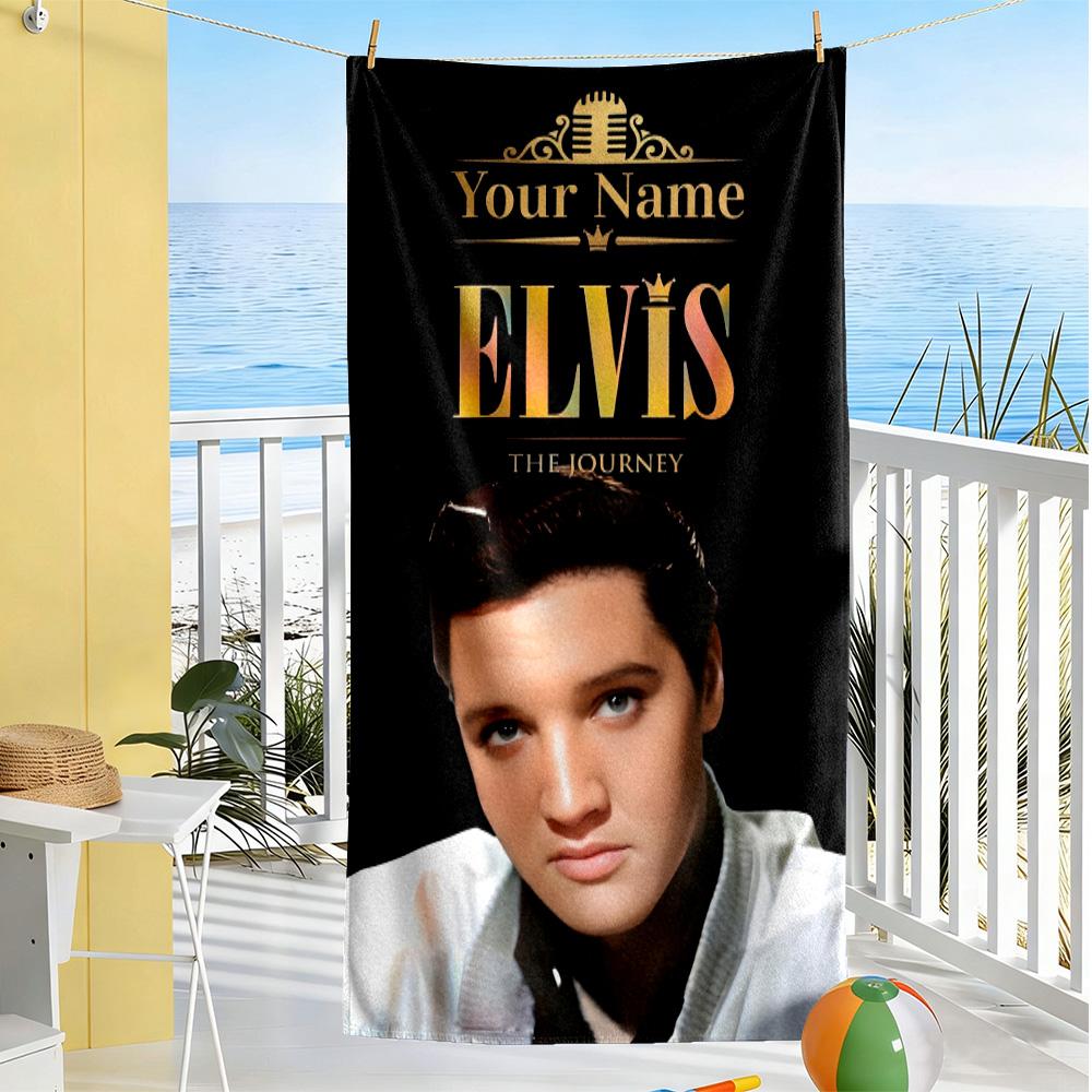 Elvis Presley Customizable Name Beach Towel Super Soft Absorbent Ideal for Travel Outdoor Swim Pool Yoga Surf Camping Hiking Gym Gift Holiday