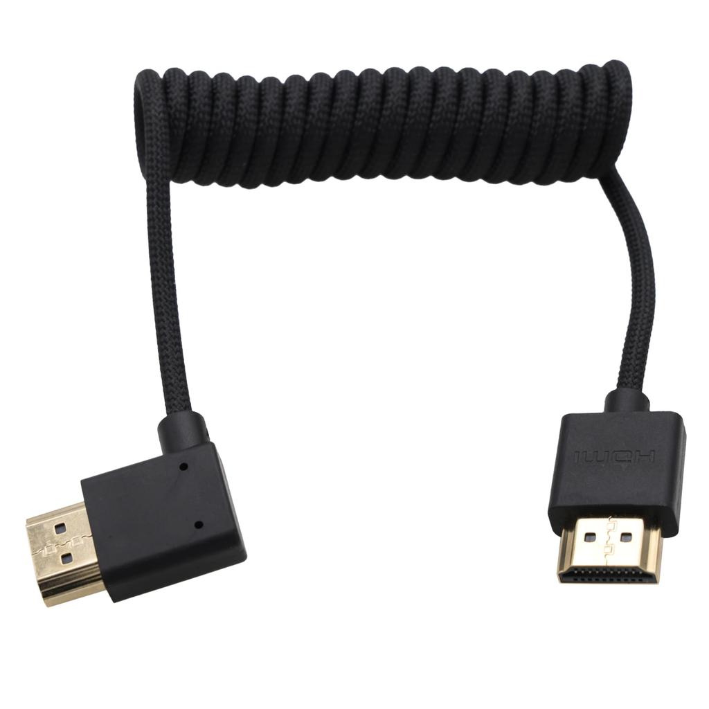 HangTon 8K 4K50 HDMI Braided Spiral Cable for ATOMOS Ninja V Sony Canon Lumix Left Angle to Straight Shinobi, FX30, R1, G9, GH6, Nikon, Blackmagic,