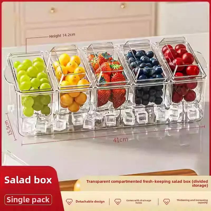 Ice Chilled 5 Compartment Condiment Server Organizer Garnish Tray with Lids Outdoor Clear Dispenser Removable Fruit Serving Tray