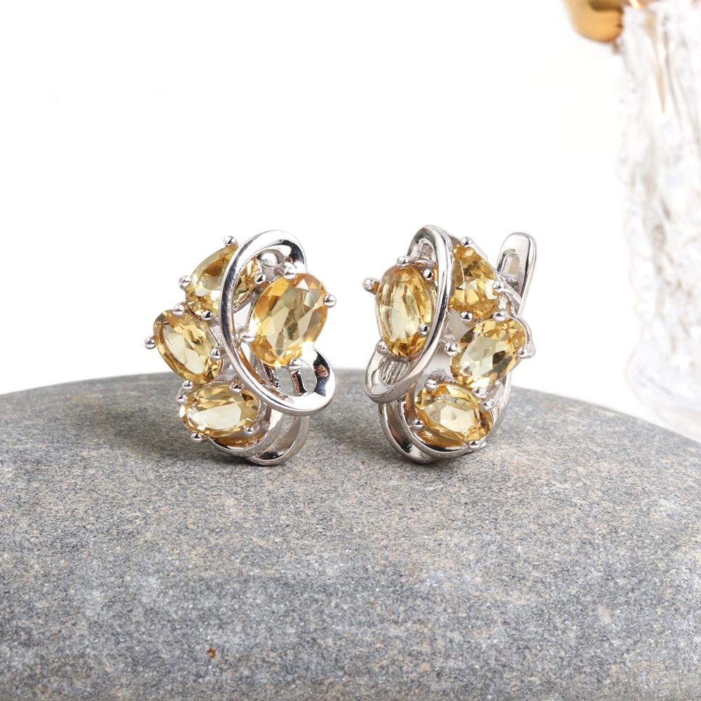 Gorgeous 925 Sterling Silver Leaf Fancy Design Ring Earrings Natural Citrine Gemstones Fine Jewelry Set for Women's Wedding Gift