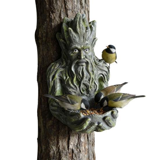 Лицо дерева кормушка для птиц скульптура Старик на дереве держатель для семян птиц погодоустойчивая уличная кормушка для птиц для сада патио двора украшение