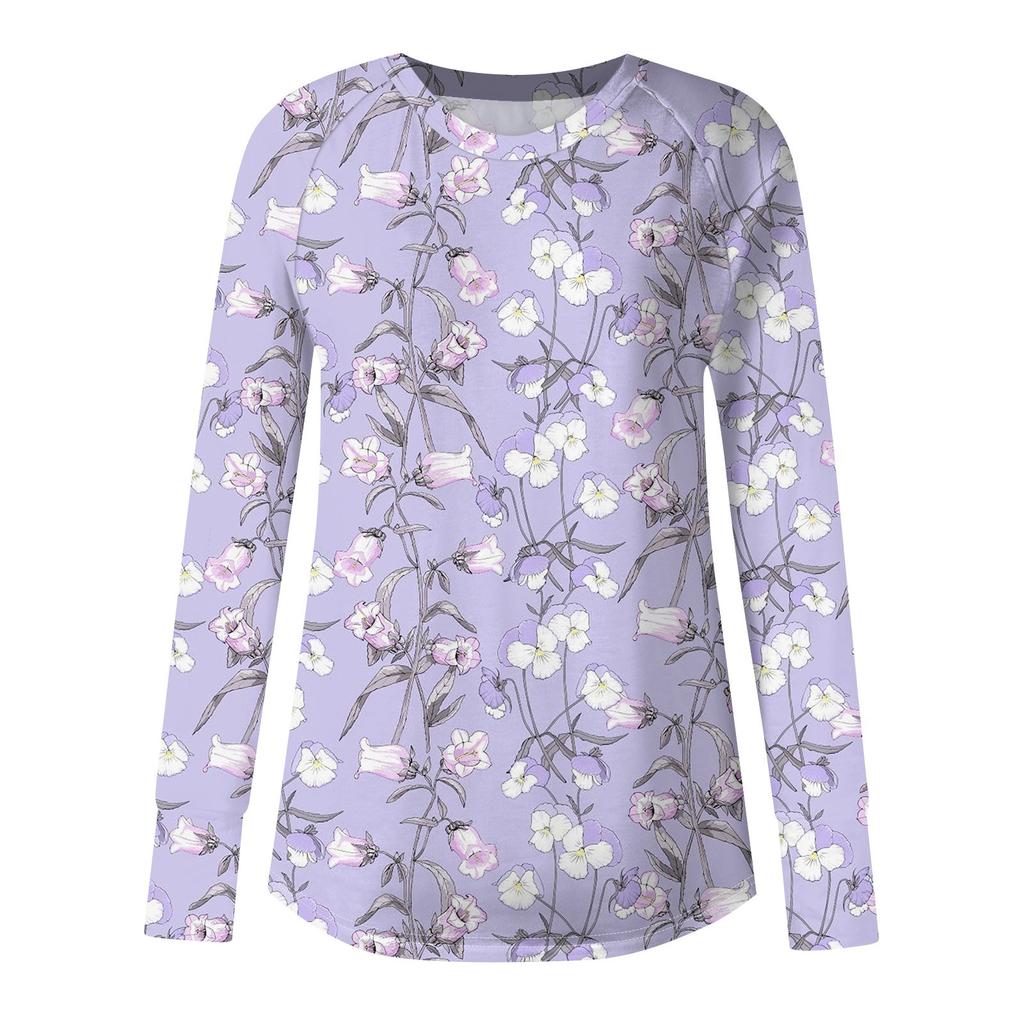 Женская футболка с принтом, круглым вырезом, свободная, с длинным рукавом, средней длины, с отсутствующим большим пальцем