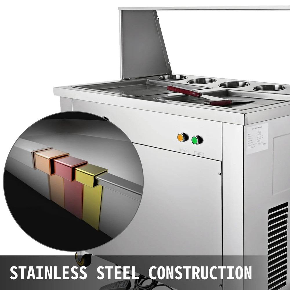 Commercial Rolled Ice Cream Machine, 1000W Fried Yogurt Maker, Double-Layer Dust Cover & Feeding Cups Included