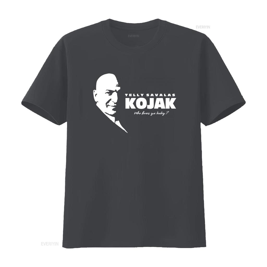 КОДЖАК Телли Савалас Детектив Футболка 100% хлопок Высокое качество Кто любит тебя, детка Принт винтажный Стирка мужской Растягивающийся Универсальный