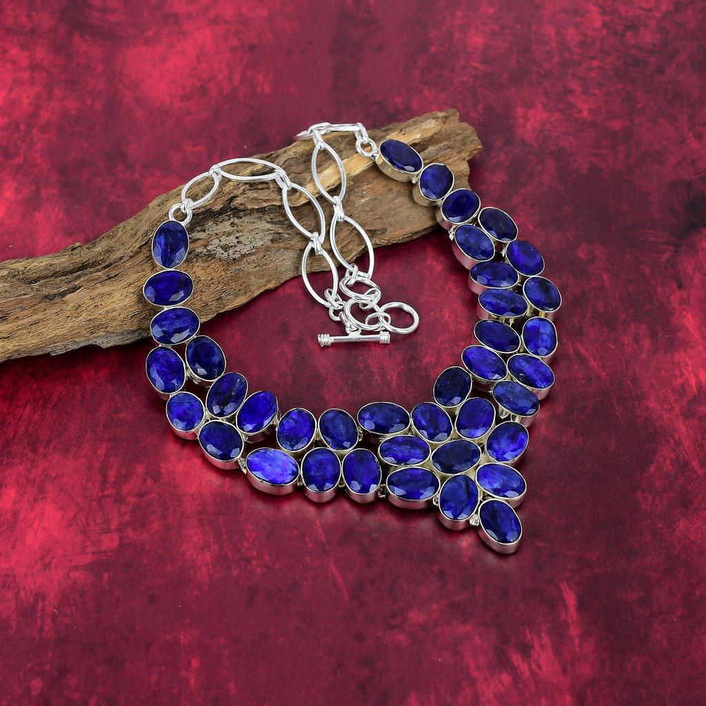 Blue Sapphire Gemstone Jewelry, Handmade 925 Solid Sterling Silver Jewelry, Amazing Necklace & Bracelet Jewelry Set For Wedding Gift