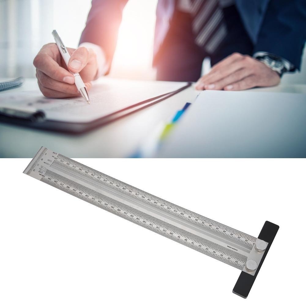 300mm Hole Ruler Stainless Steel Scribing Ruler Portable T-Rule Woodworking Measurement