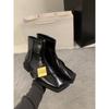 Flat Bottom Square Head Black British Martin Boots Women's Shoes 2024 New Spring, Autumn and Winter Retro French Small Short Boots