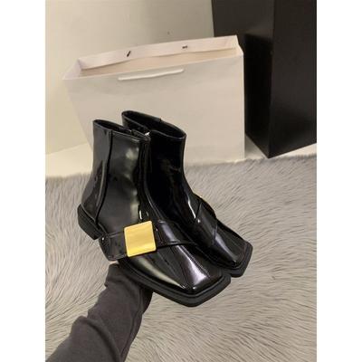 Черные британские ботинки Martin с плоским дном и квадратным носком, женская обувь 2024 года, новые весенние, осенние и зимние французские ретро-ботинки небольшого размера